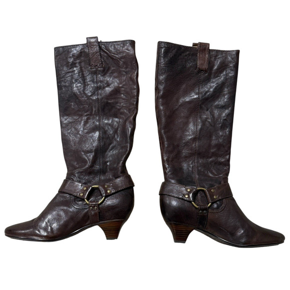 Frye Womens 8.5M Steffi Harness Brown Knee High Leather Pull On Riding Boots New - Picture 10 of 13